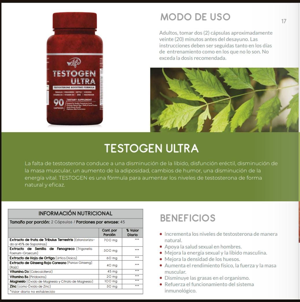 Testogen Ultra – Testosterona Natural, Energía y Vitalidad Masculina
