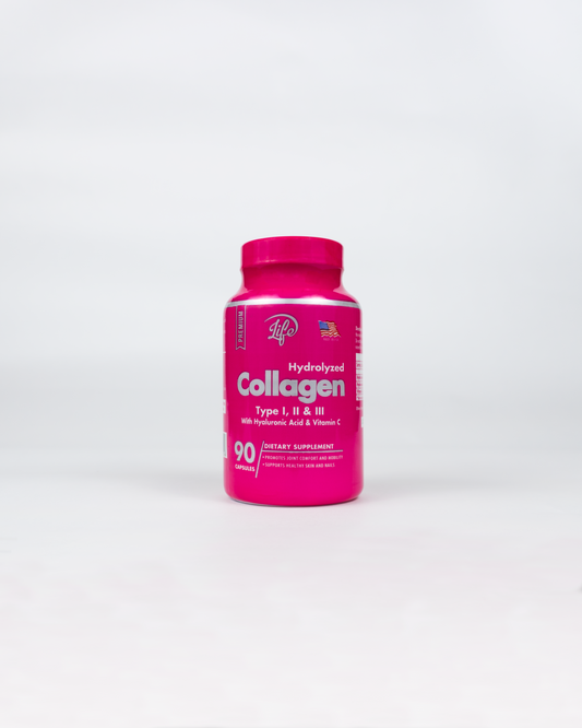 Colágeno Hidrolizado Tipo I, II & III con Ácido Hialurónico y Vitamina C (90 Cápsulas)